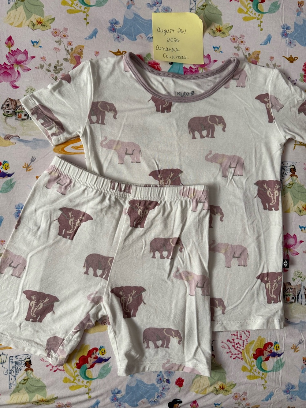 Kids Elephant Print Pajama Set in Light Pink by